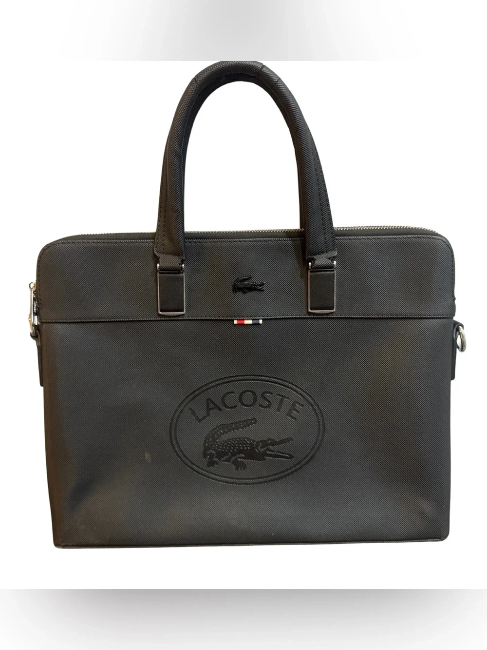 Lacoste Black Classic Briefcase 15” Laptop Bag w/ Double Handles Crossbody Strap